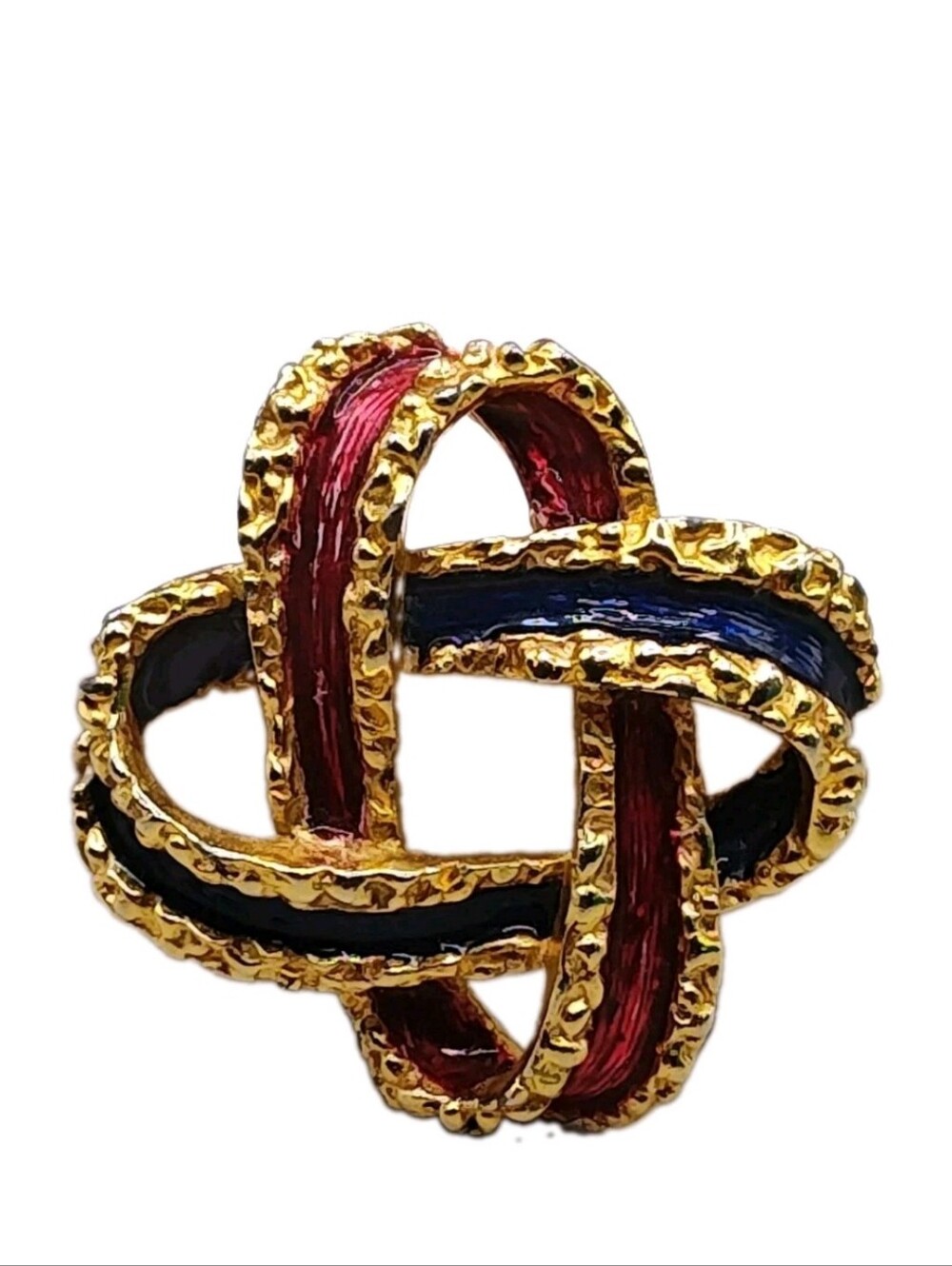 Vintage Joan Rivers Enamel Brooch Celtic Open Love Knot Gold Tone 90s Statement